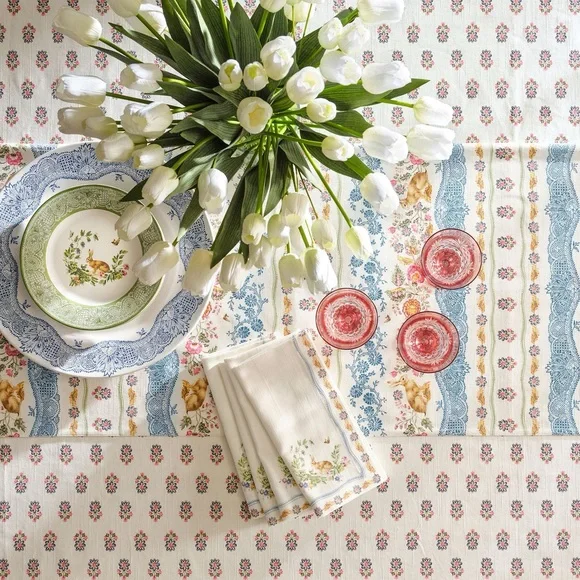 Pottery Barn Botanical Bunny 🐰 Cotton Napkins Set Of 4 BNWT - Picture 4 of 7